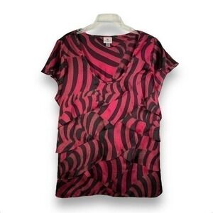 Worthington Funky Print Pink And Black Layered Top Size 2X - "Carly"